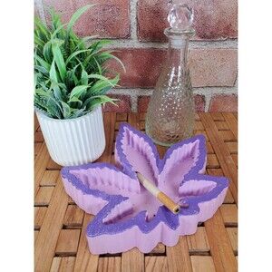 Cement Purple Marijuana Leaf Ashtray, Pot Leaf Ashtray, Hand Painted
